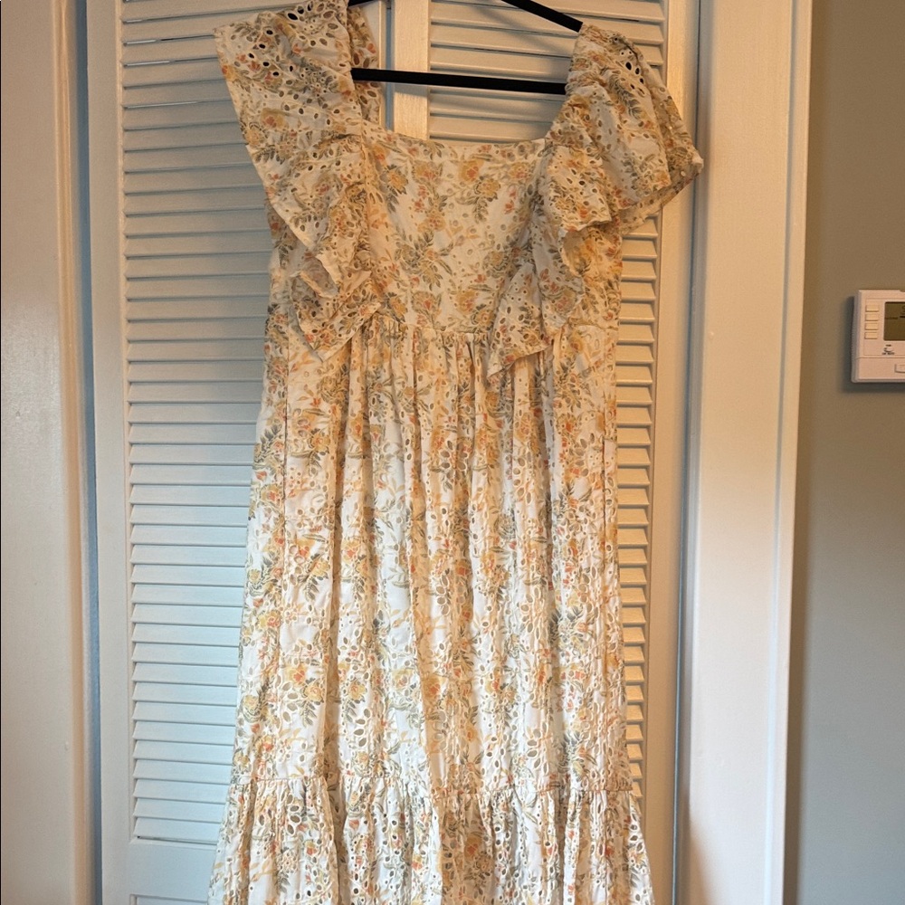 Floral Maxi Dress in Cream and Tan